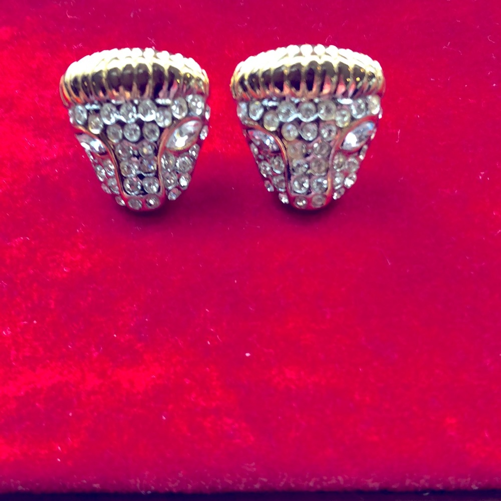 Carolee Vintage/Rare Egyptian Panther (Big Cat) Crystal Gold Plated Earrings